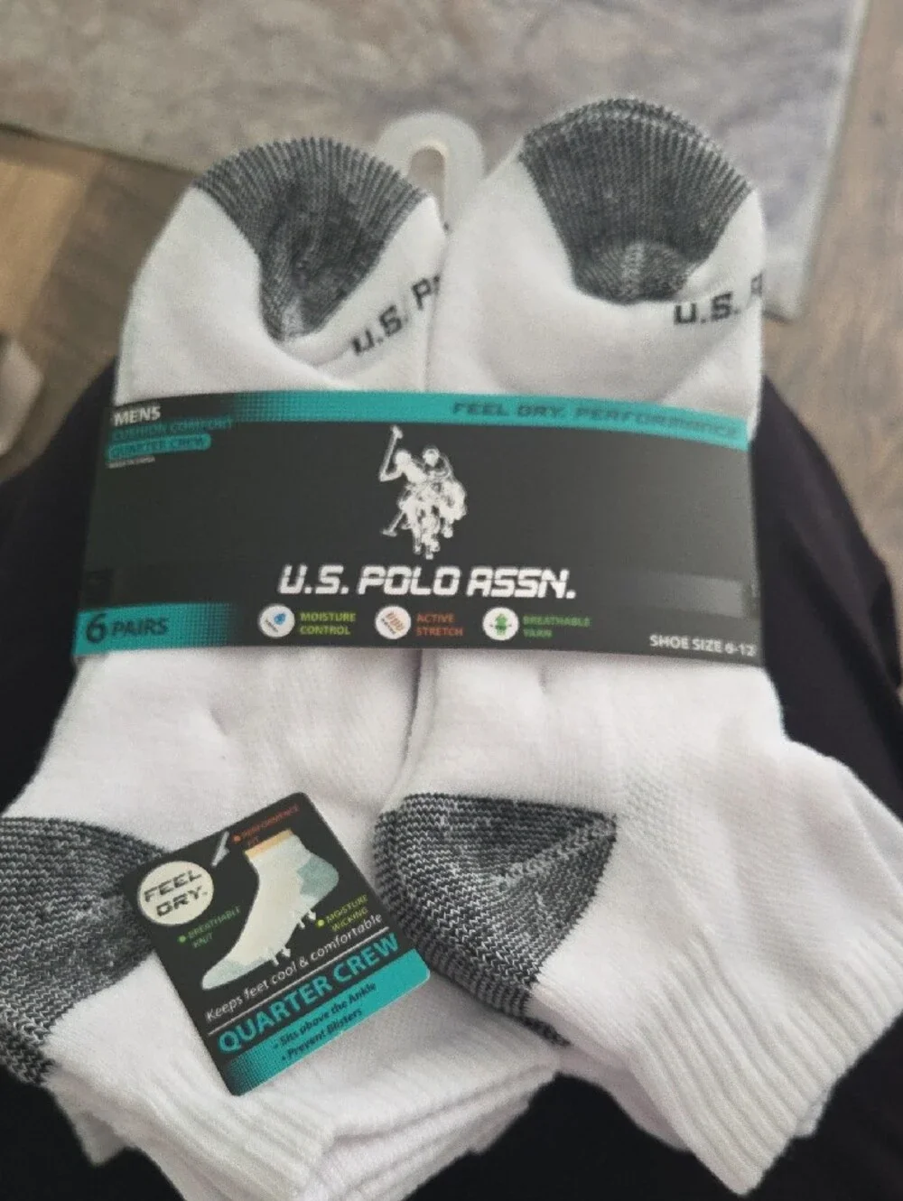 U.S. Polo Assn. White and Gray Quarter Crew Athletic Socks - 6 Pack